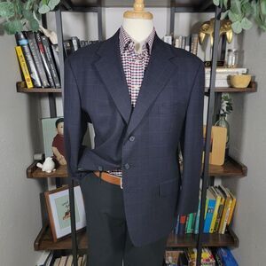 VTG Tommy Hilfiger Men's Sport‎ Coat Three Button Navy Plaid Twill Wool Size 44S